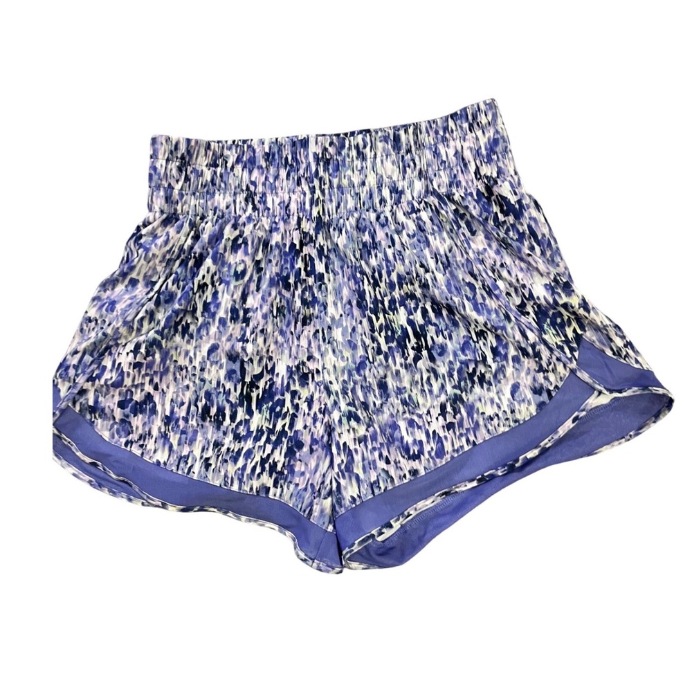 Athleta Mesh Racer Run Short XS Purple Blue Abstract Print High Rise  Gym Pocket